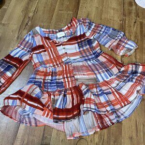 Anthropologie Maeve‎ Lila Tiered Button Up Geometric Pattern Swing Tunic Size M